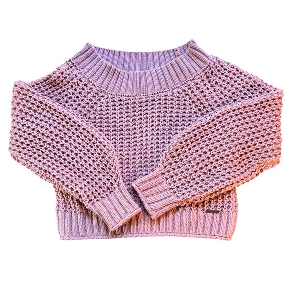 Abercrombie & Fitch Womens XXS Lilac Open Knit Ribbed Trim Crop Pullover Sweater - Picture 1 of 8